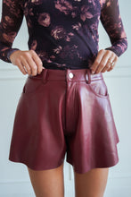 Load image into Gallery viewer, THE FLARED LEATHER SHORTS- MAROON
