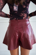 Load image into Gallery viewer, THE FLARED LEATHER SHORTS- MAROON
