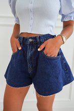 Load image into Gallery viewer, THE FLARED DENIM SHORTS- DARK WASH
