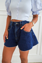 Load image into Gallery viewer, THE FLARED DENIM SHORTS- DARK WASH
