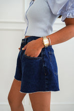 Load image into Gallery viewer, THE FLARED DENIM SHORTS- DARK WASH
