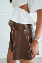 Load image into Gallery viewer, THE FLARED LEATHER SHORTS- BROWN
