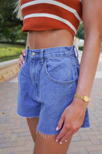 Load image into Gallery viewer, THE FLARED DENIM SHORTS- LIGHT WASH
